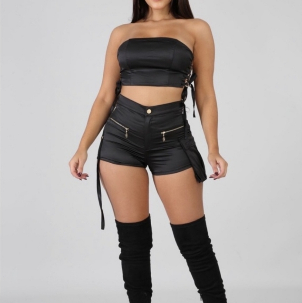 Black Sexy Combat Strapless Two Piece!